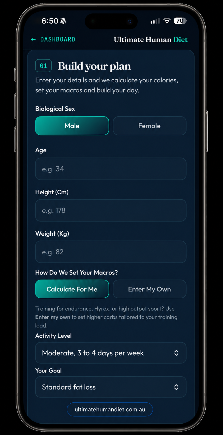 UHD ARK meal plan generator