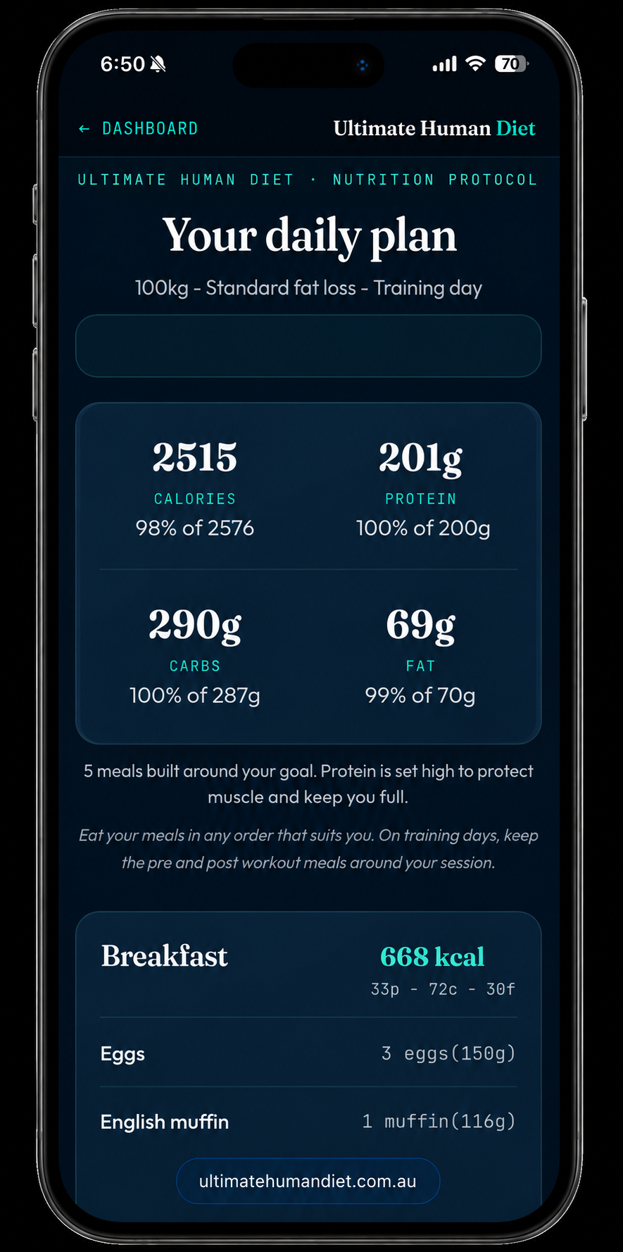 ARK generated meal plan